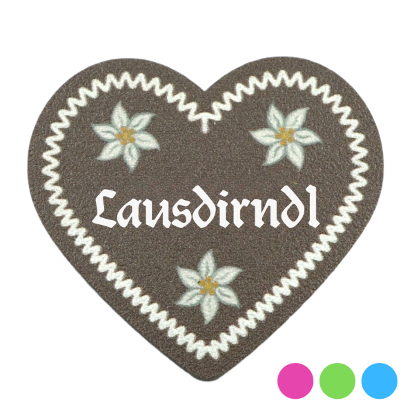 "Bayrischer Charme: Lausdirndl Lebkuchenherz-Anstecker erhältlich bei Glubbal.shop"